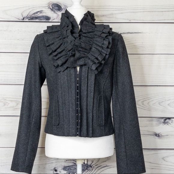 Hinge Gray Ruffle Blazer - Picture 1 of 14